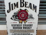 Метална табела уиски бърбън Jim Beam Bourbon бял етикет печат декорация бар